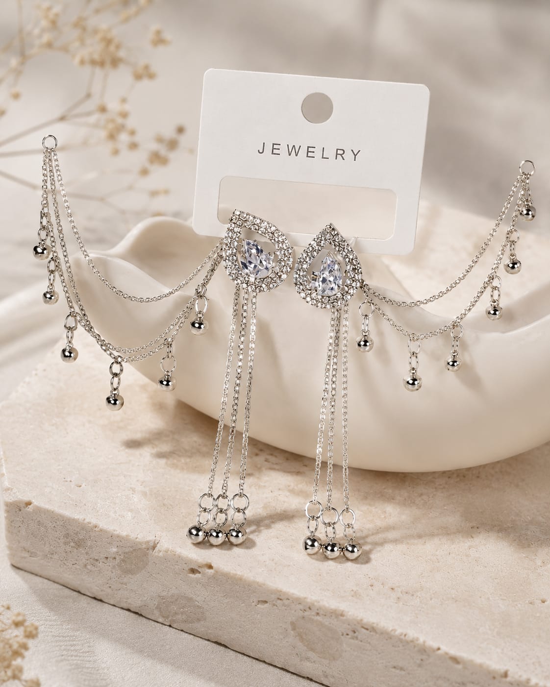  STYLEFIRE Silver Stone Drop Earrings for Women | Stylish Party Wear Earrings