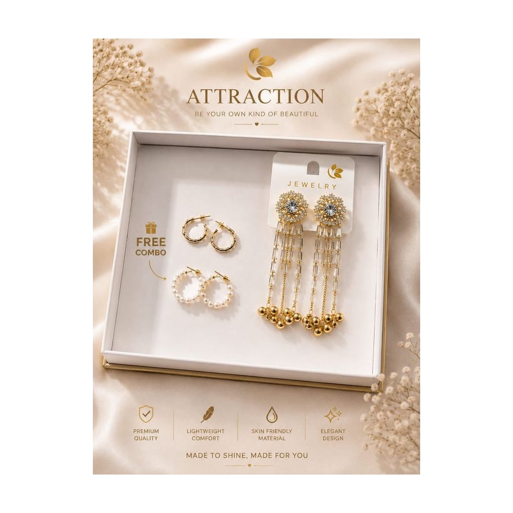 Gold-Plated Floral Tassel Earrings Combo Set (Pack of 3 / Buy 1 Get 2 Free Offer)