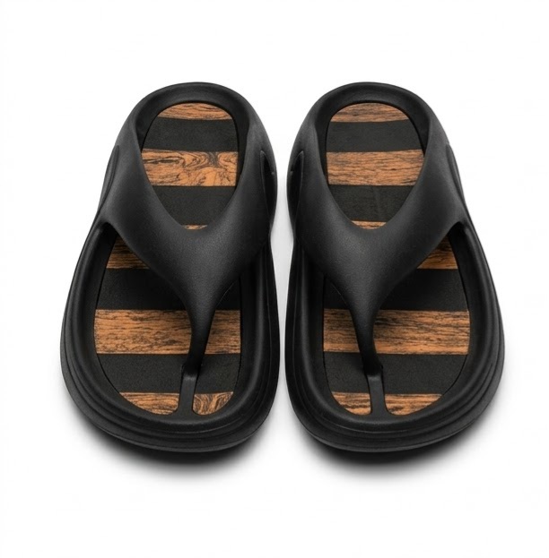 Stylefire Men's Lightweight Ergonomic Flip-Flops – Cushioned Thong Sandals with Natural Wood-Grain Accent Insole