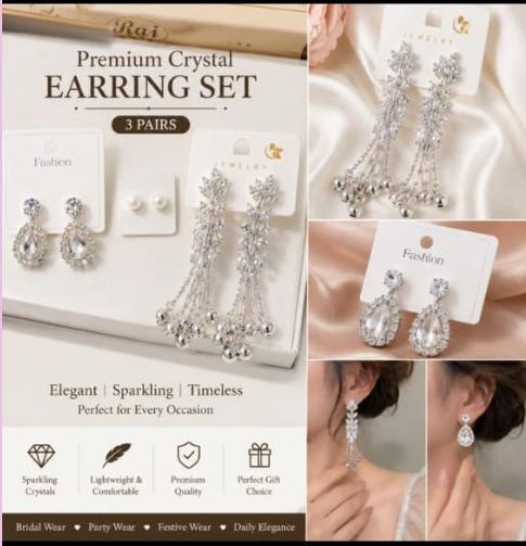 crystal earrings combo set(Buy 1 get 2 free earrings combo)